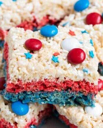 stack of red, white and blue rice krispies