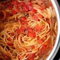 A close up of spaghetti in the instant pot