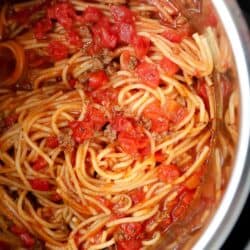 A close up of spaghetti in the instant pot