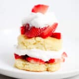 strawberry shortcake biscuit on a white plate