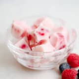 frozen yogurt bites in a glass bowl