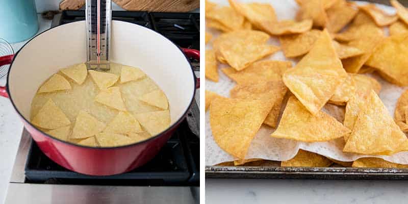 Frying tortilla chips.