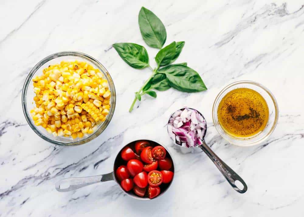 Corn tomato salad ingredients.