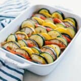 ratatouille in a white baking dish