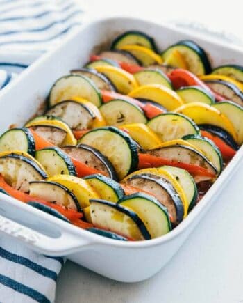 ratatouille in a white baking dish