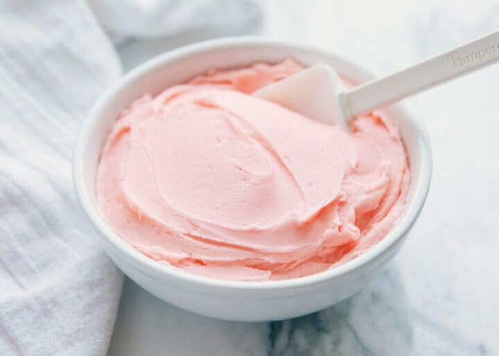 bowl of pink frosting 