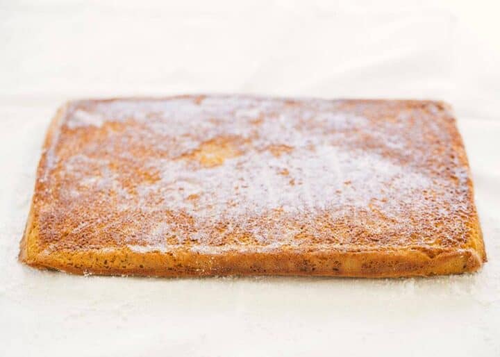 Delicious layers of fluffy pumpkin cake and sweet cream cheese filling swirled together to make the ultimate treat! This easy pumpkin roll is perfect to serve during the fall season. pumpkin cake on cotton tea towel