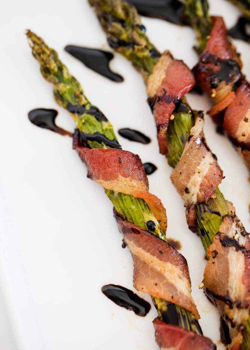 Bacon asparagus with balsamic glaze.