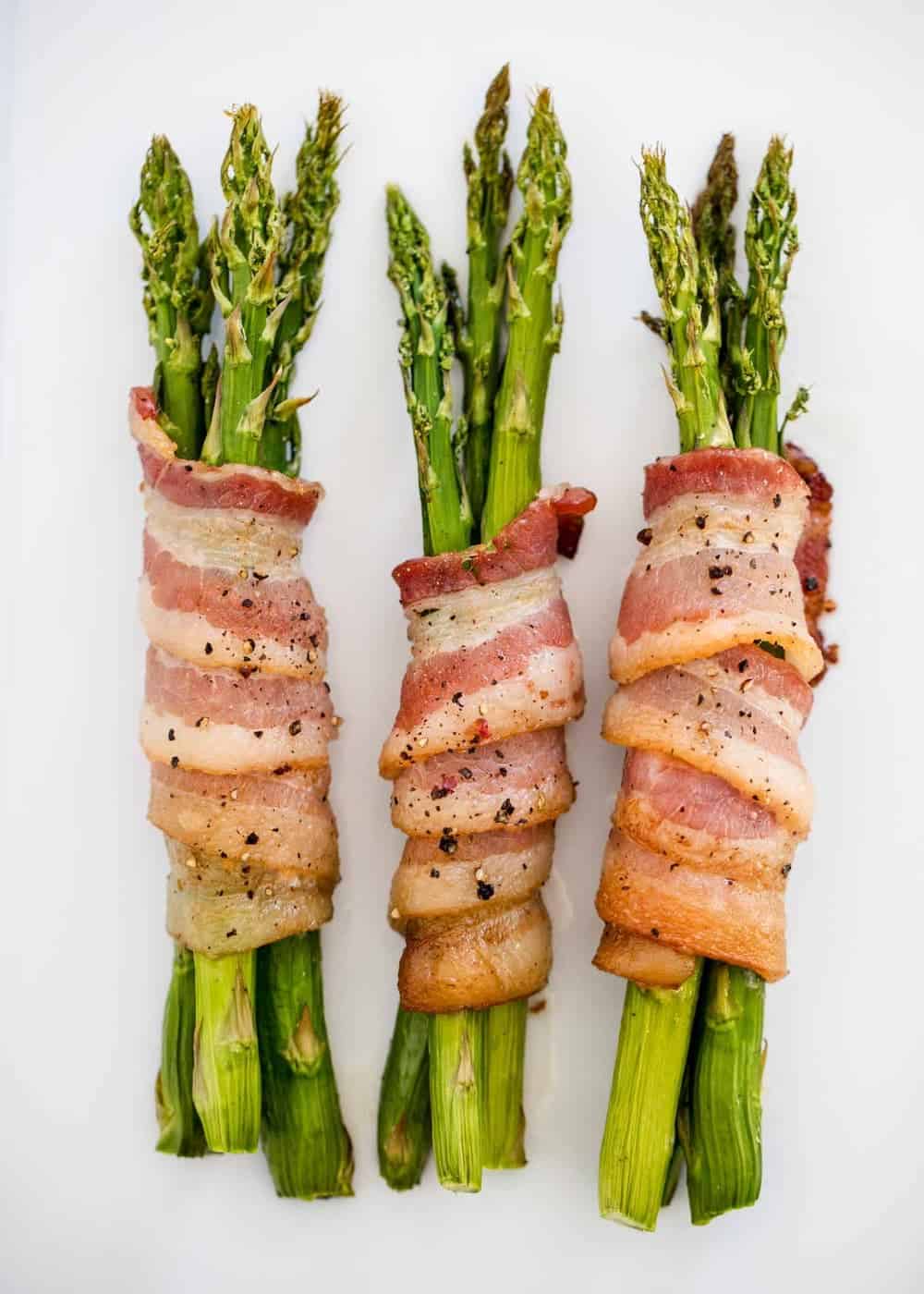 Bacon wrapped asparagus bundles.