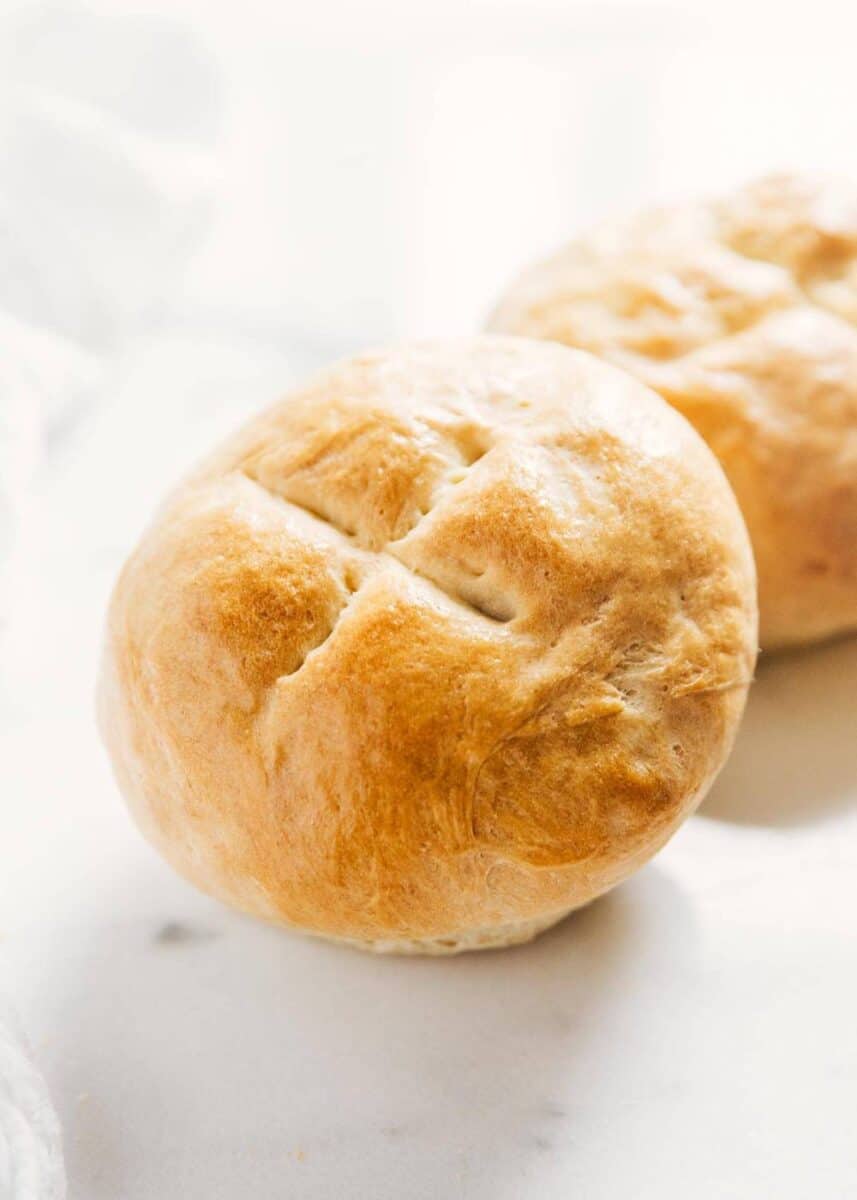 homemade bread bowl with an X on top 