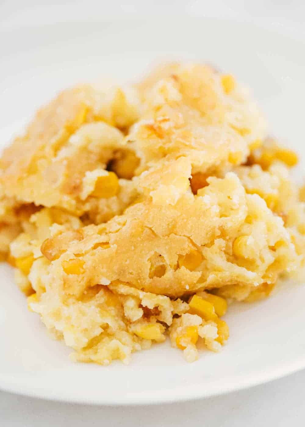 Corn casserole on plate.