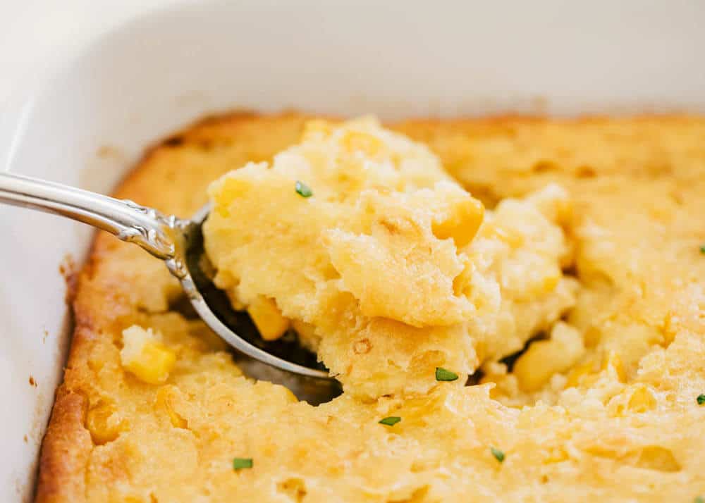 Spoonful of corn casserole.