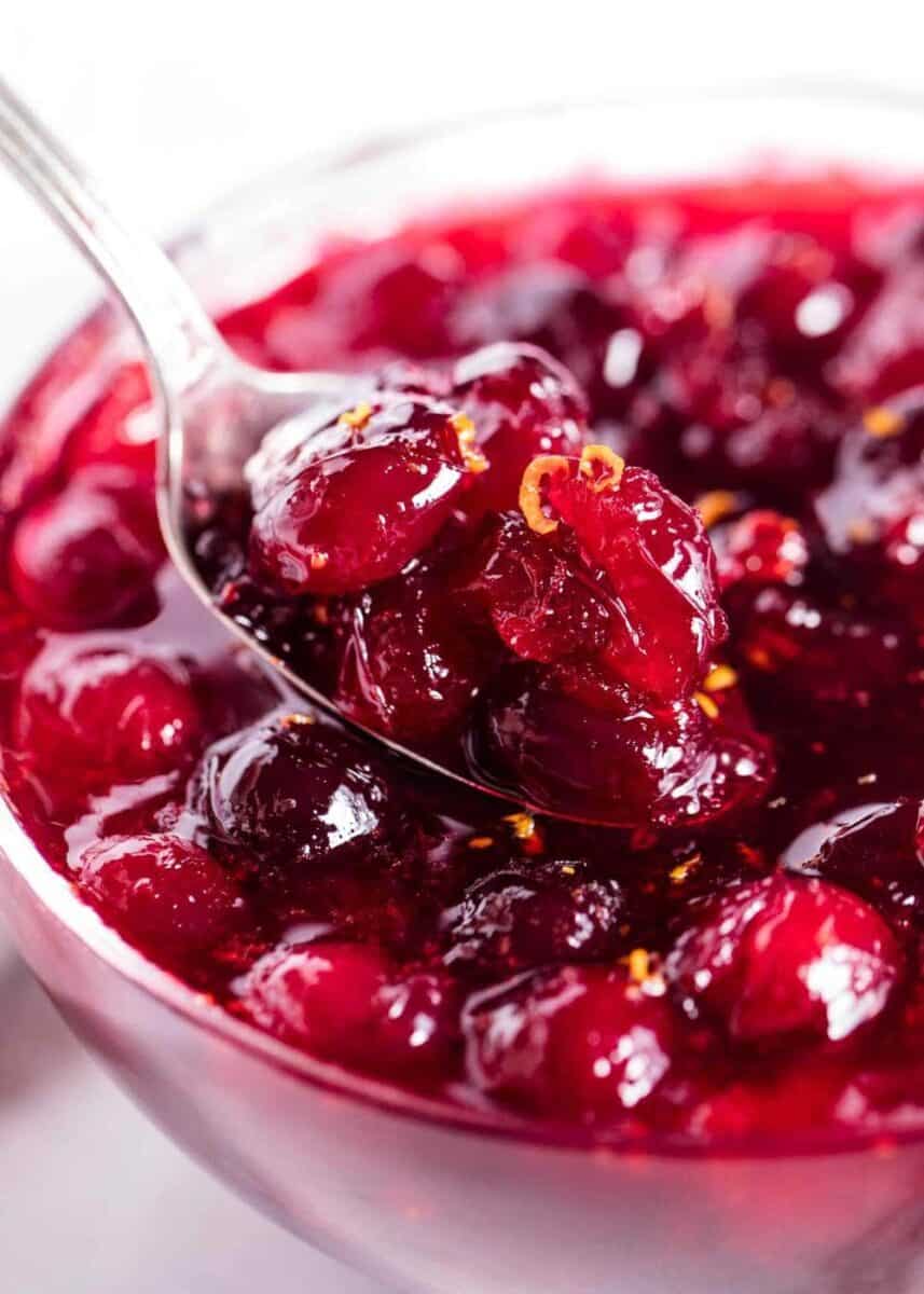 spoonful of homemade cranberry sauce
