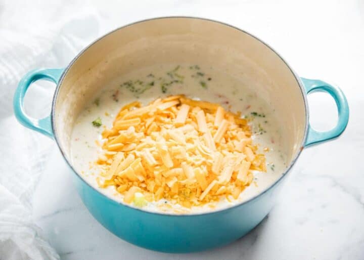 broccoli and cheese soup in pot 