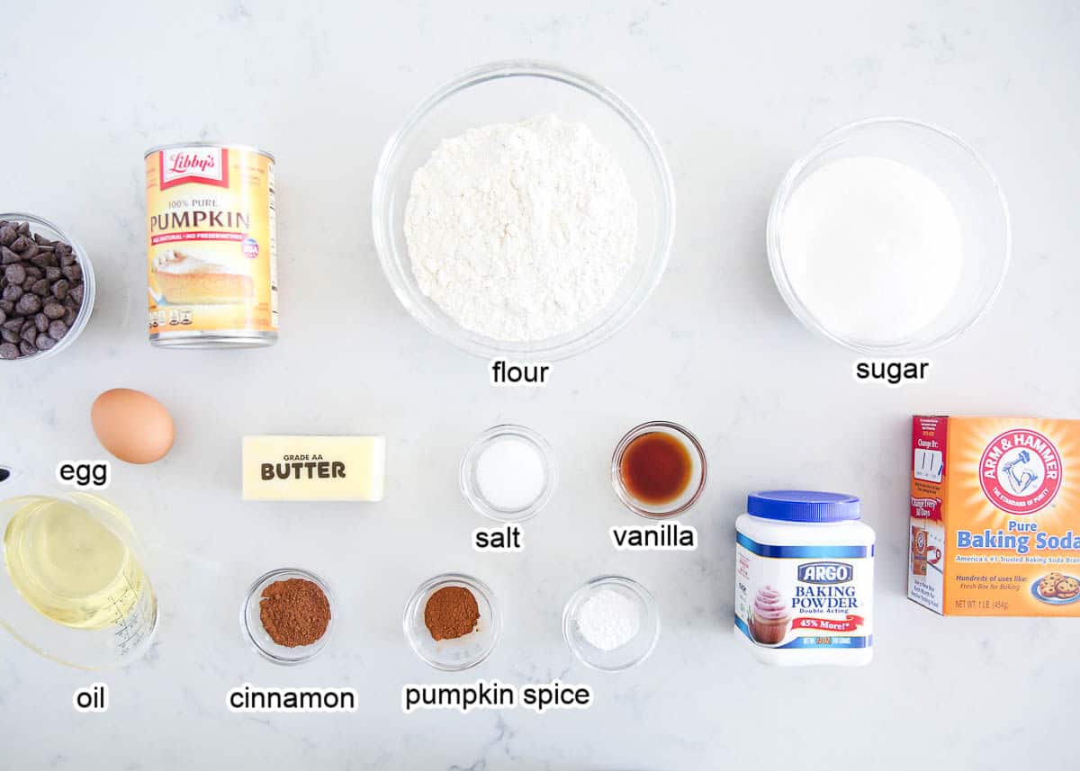 Pumpkin Chocolate Chip Cookie Ingredients on counter.