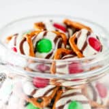 Christmas pretzel hugs in a glass container