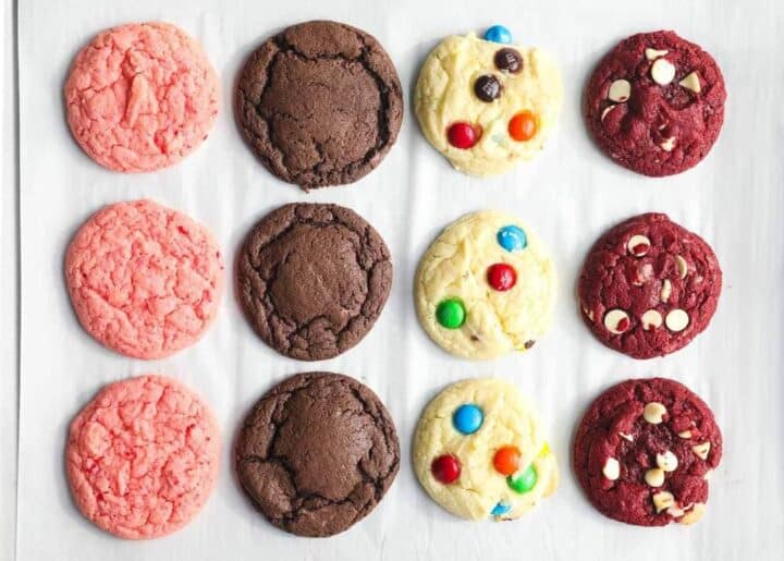 These cake mix cookies are such an easy and delicious recipe to make with only 3 ingredients! Customize this recipe with your favorite flavor and mix-in's. cake mix cookies on baking sheet