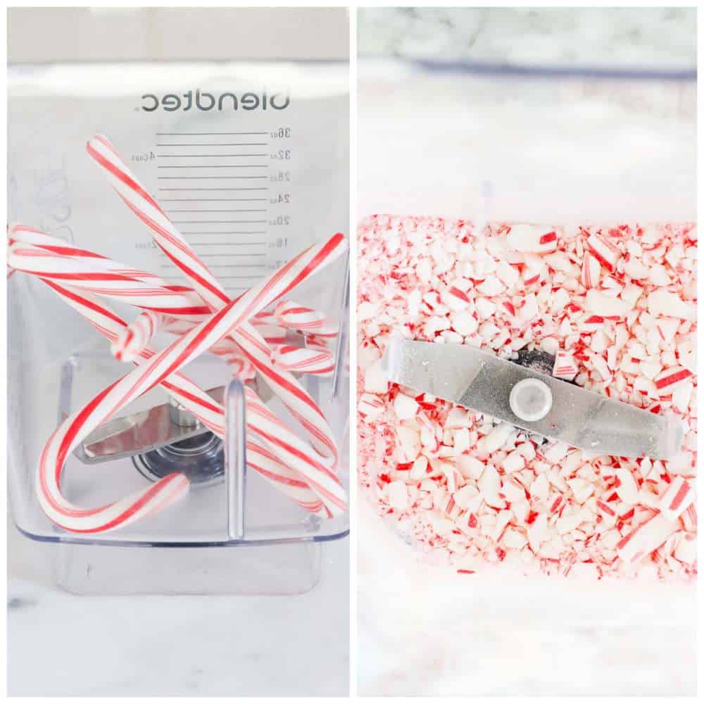 Candy canes in a blender.
