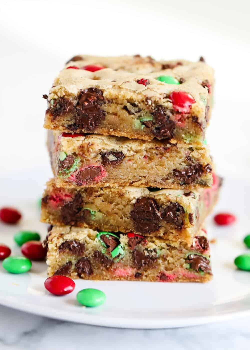 Cookie bars stacked on top of each other. 