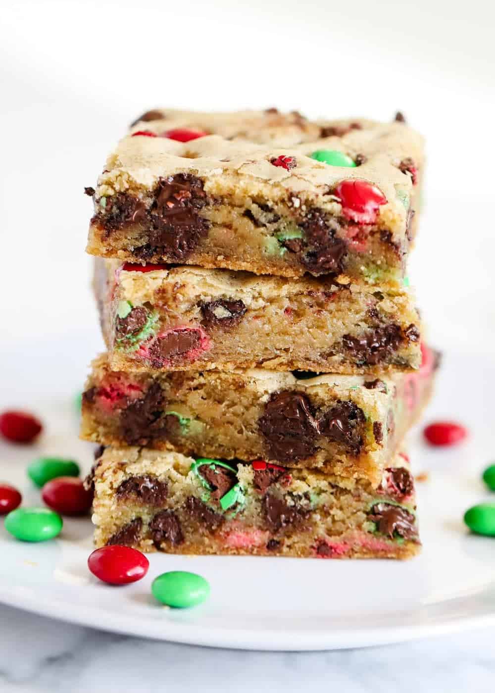 Chewy Holiday M&M Cookie Bars - Fork Knife Swoon