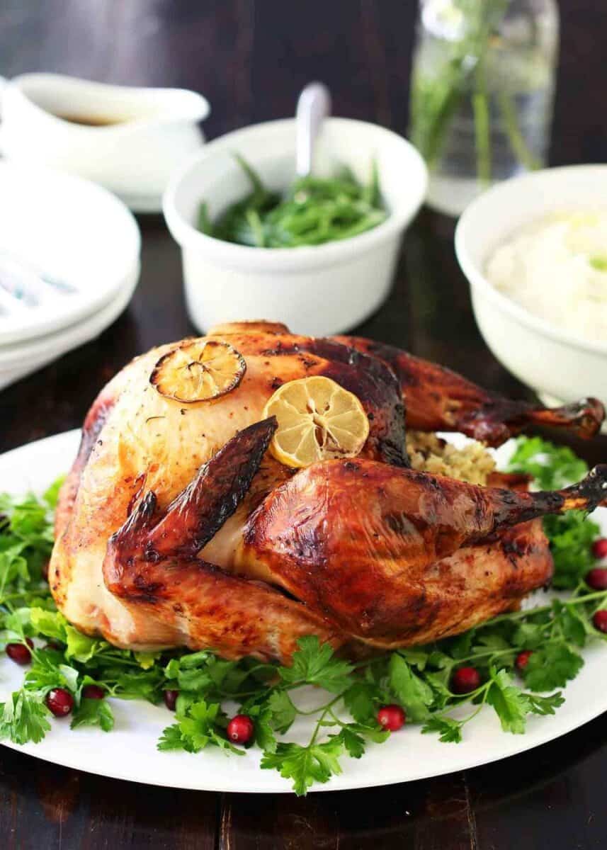 roasted turkey on white plate 