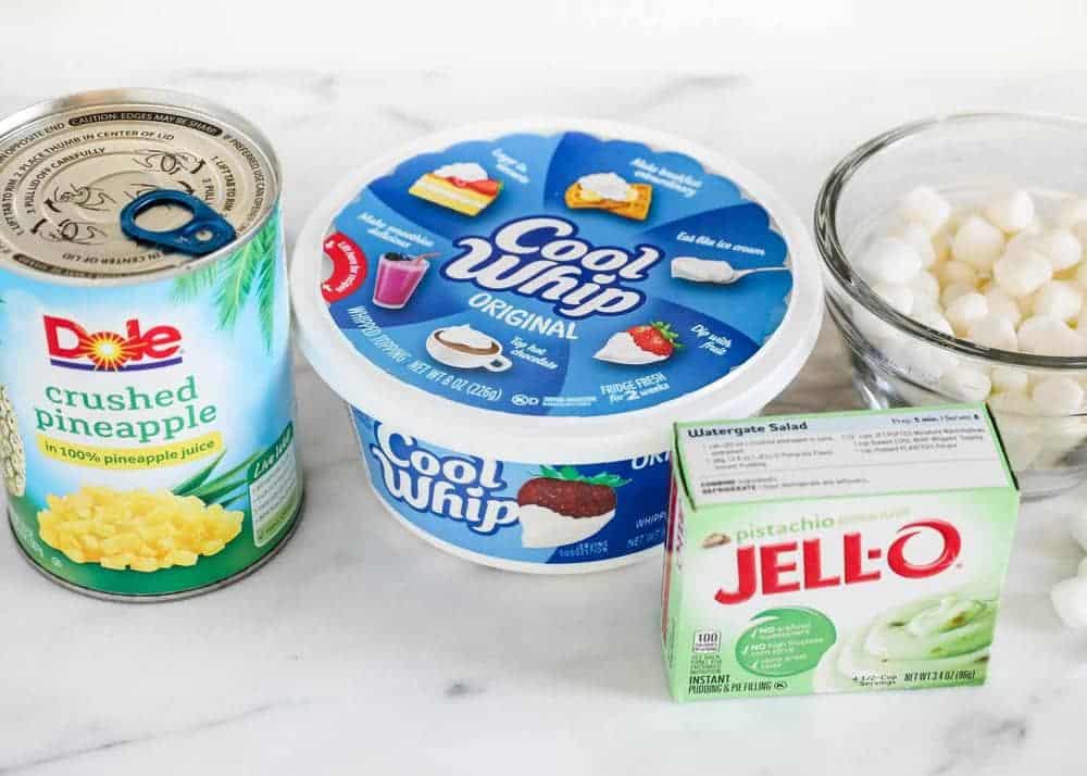 Ingredients for watergate salad on the counter.