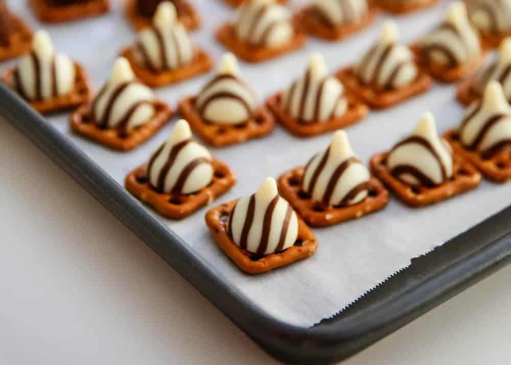 Christmas hugs on baking sheet.