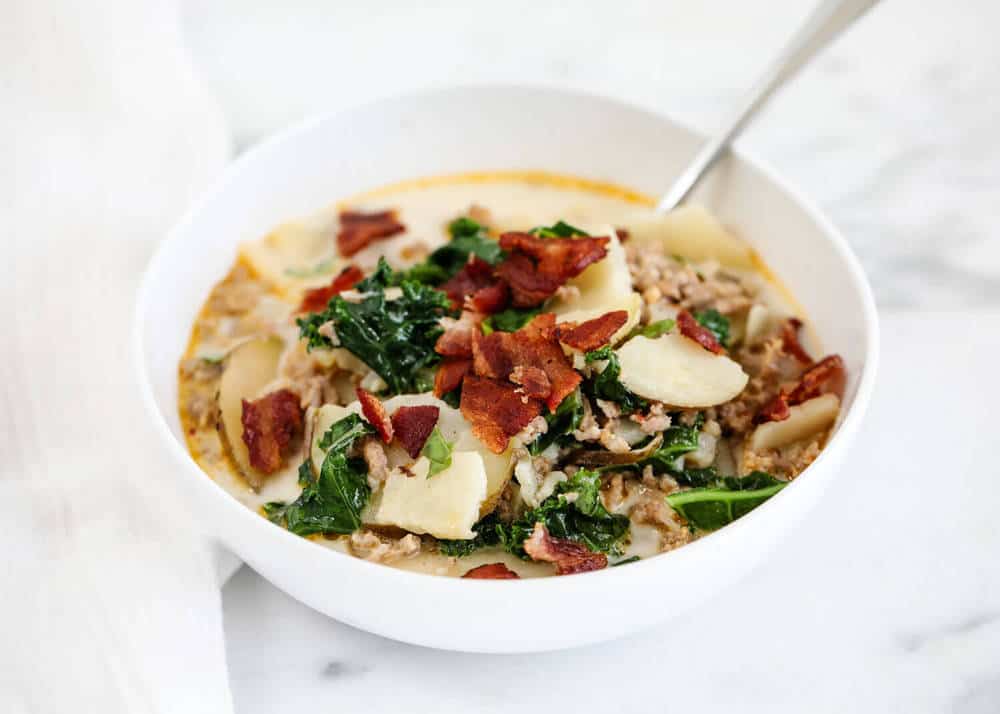 Zuppa toscana soup in bowl.