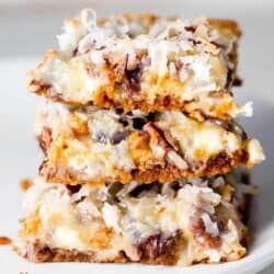 stack of 7 layer magic bars on a plate