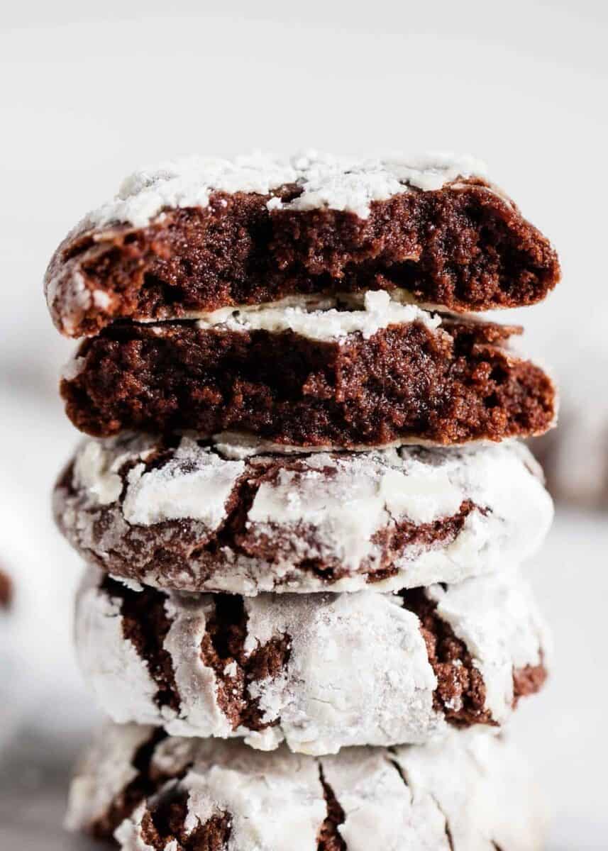 stack of chocolate crinkle cookies 