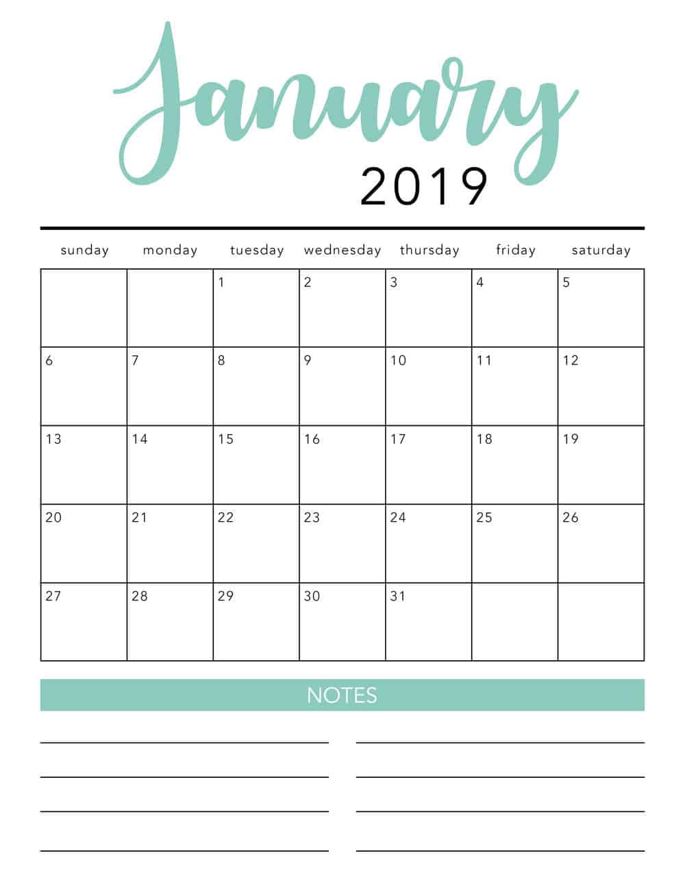 FREE 2019 Printable Calendar Template 2 Colors I Heart Naptime free-2019-printable-calendar-template-2-colors-i-heart-naptime