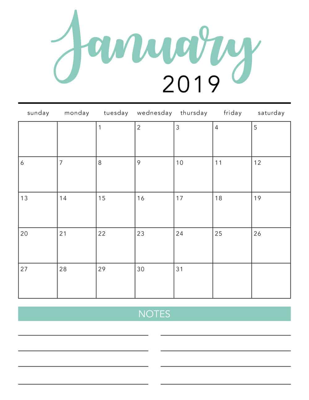 FREE 2019 Printable Calendar Template 2 Colors I