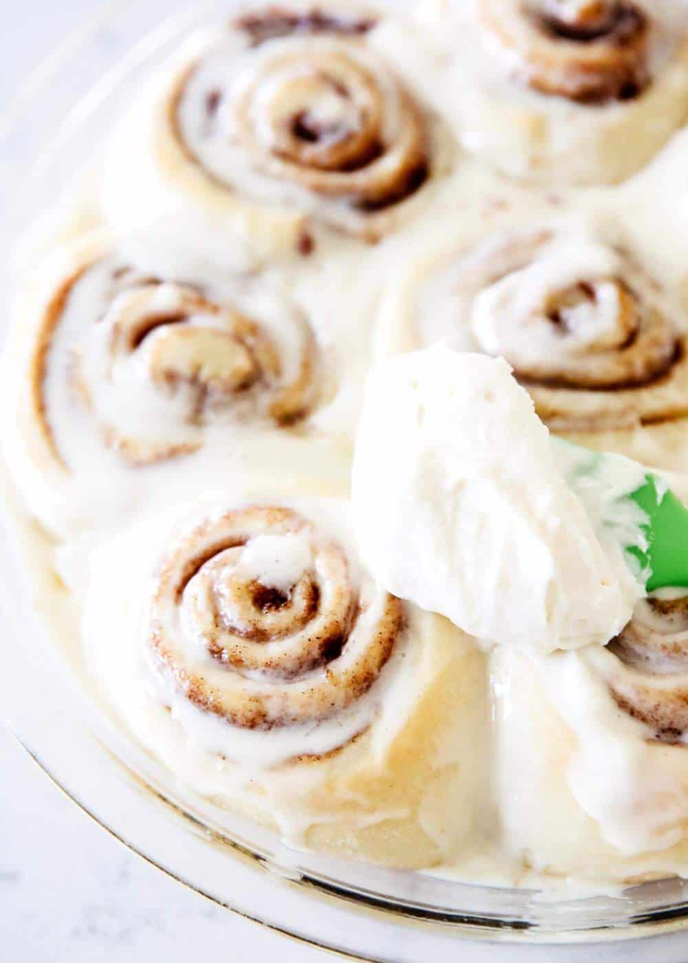 Homemade cinnamon rolls with frosting.