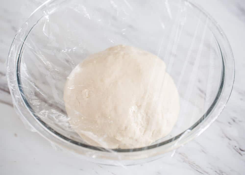 Dough rising in a bowl.