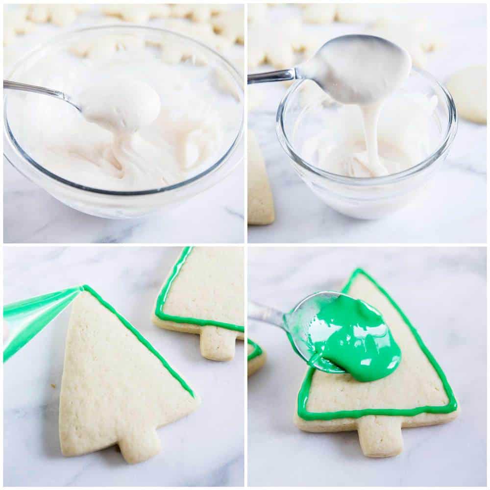 Frosting sugar cookies with icing.