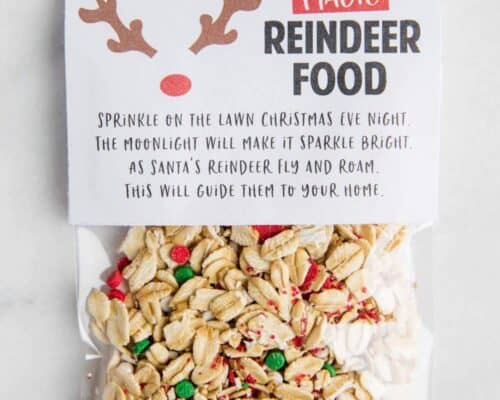 bag of reindeer food with a poem label on top