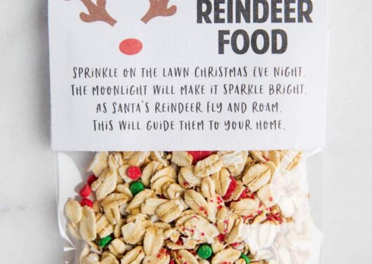 bag of reindeer food with a poem label on top