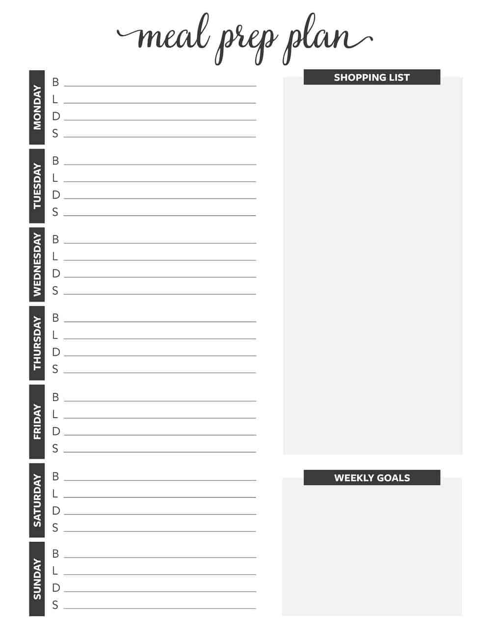 meal prep printable template 