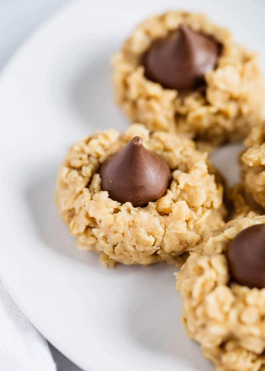 peanut butter no bake cookies with a chocolate kiss on top 