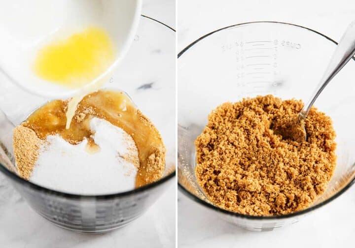 mixing together ingredients for graham cracker crust