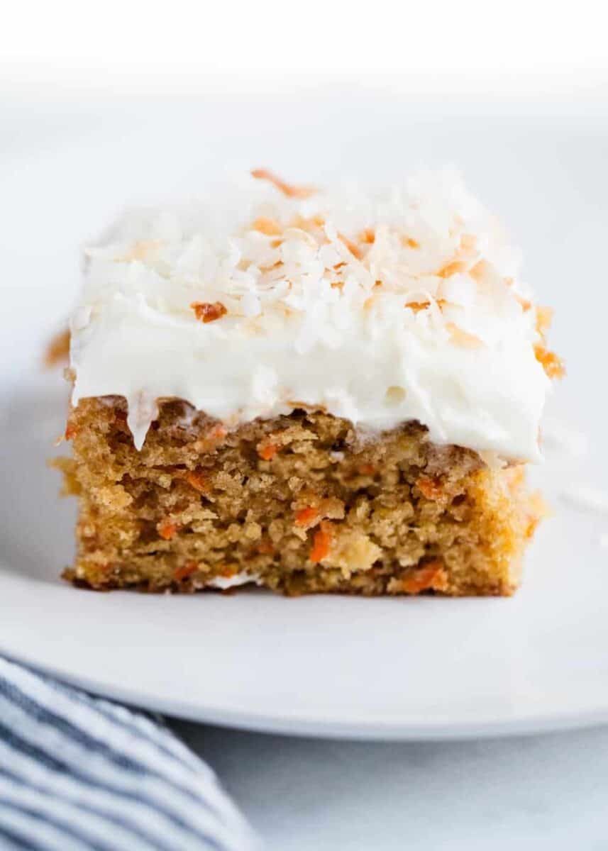 slice of carrot cake with toasted coconut