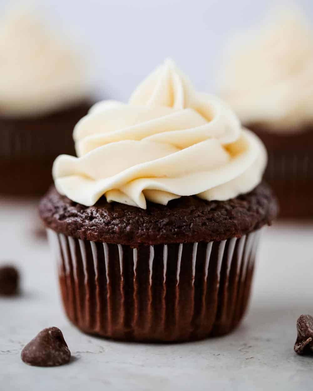 Chocolate cupcake with buttercream frosting.