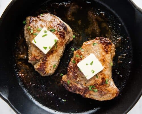 cooking steak in oven skillet