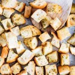 croutons baked on a pan