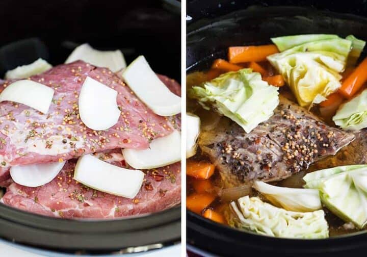 This corned beef and cabbage is a hearty and delicious comfort meal with tons of flavor! The brisket simmers in the crockpot all day, giving it a wonderfully seasoned and tender taste. Perfect dish for celebrating St. Patrick's Day! cooking corned beef in crock pot