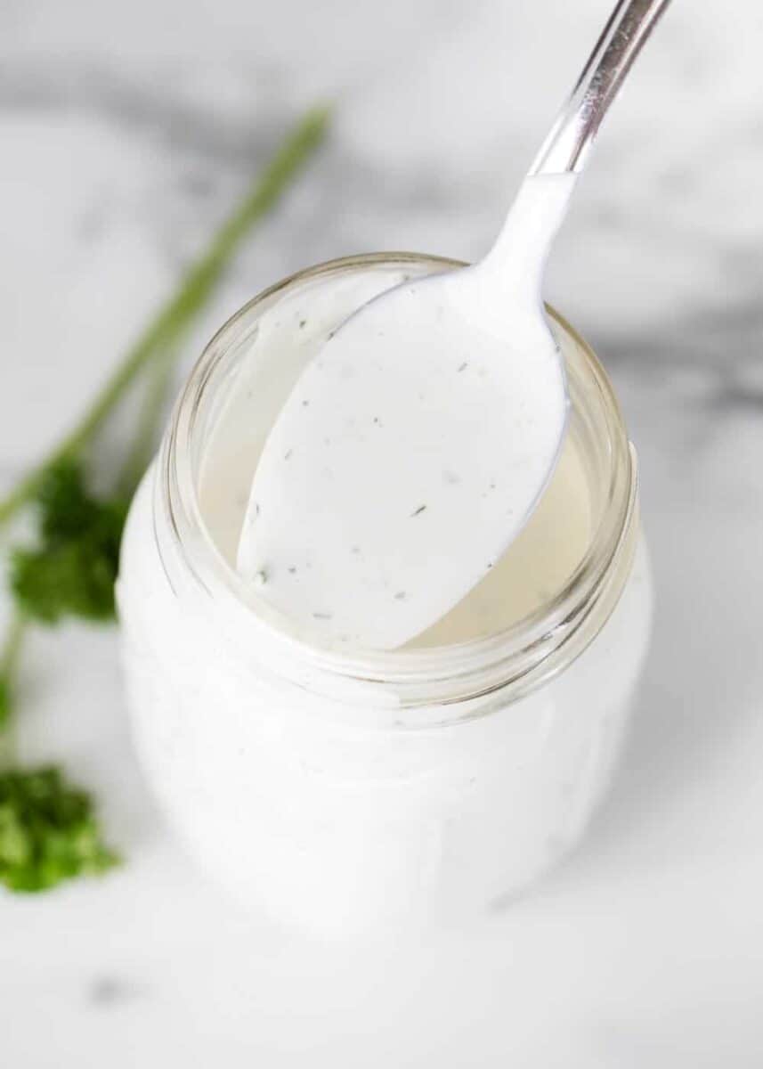 ranch dressing on spoon