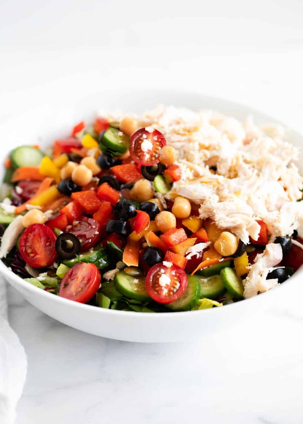 Big chopped salad in bowl.