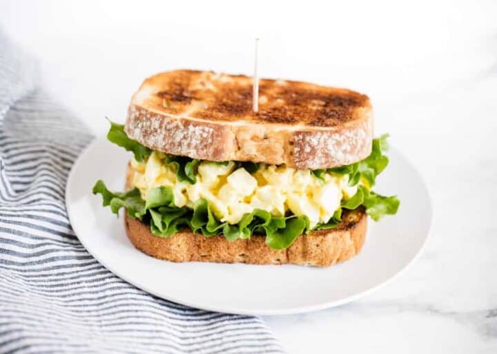 egg salad sandwich on plate 