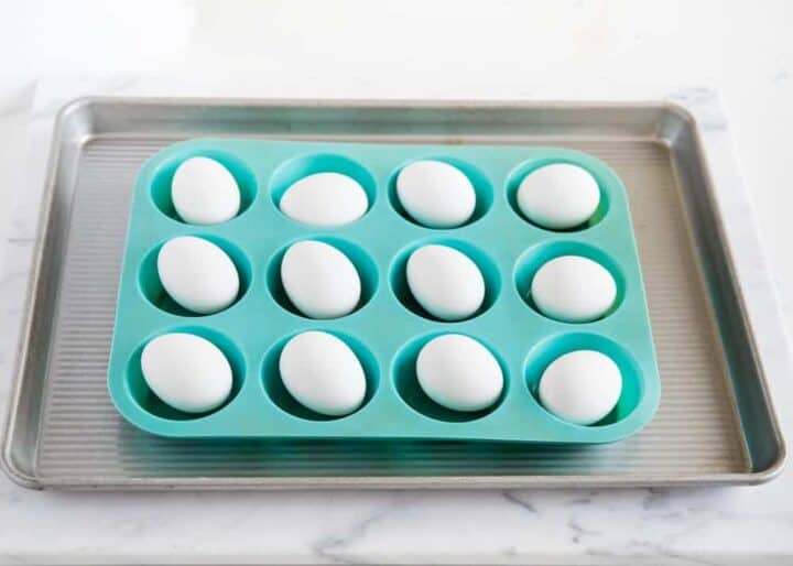 hard boiled eggs in muffin pan 