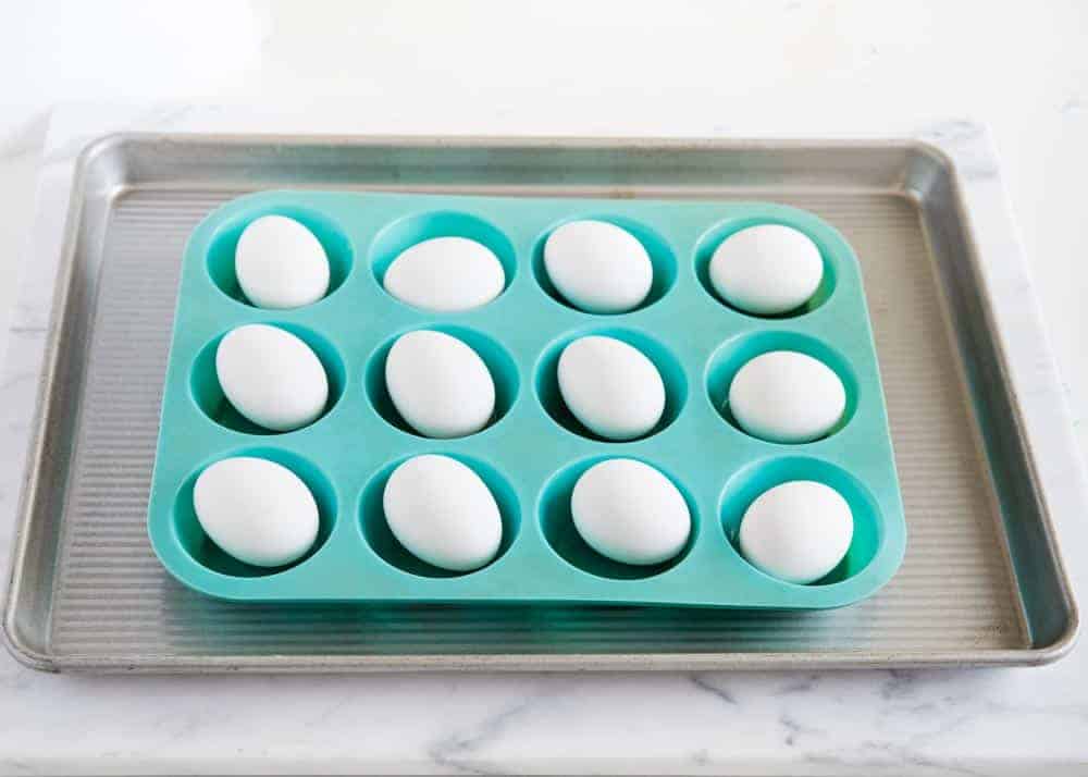Hard boiled eggs in muffin pan.